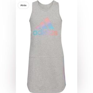 ⭐️NWT Adidas Girls' Big Sleeveless Curved Hem Tank Dress Gray Heather, XL (16)